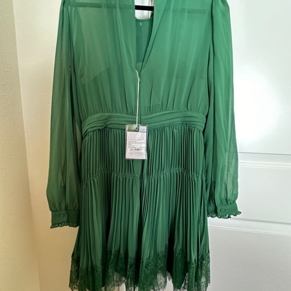 NWT Green Self-Portrait Chiffon Mini Dress Sz 10 - Picture 9 of 11